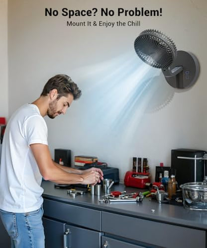 Geek Aire Foldable Battery Operated Fan, Portable Rechargeable USB Floor Table Fan with LED Light, Quiet Oscillating Pedestal Fans that Blow Cold Air for Bedroom Office Camping Travel - Grey - color: Grey