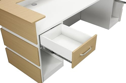 Mares 87" Wood Office Reception Desk Counter & Drawers w/Telescopic Rails & Chrome Handles | Cable Grommet Holes | Option to Add Logo | Front Table Furniture Nail Hair Beauty Salon Spa Restaurant - color: Cream