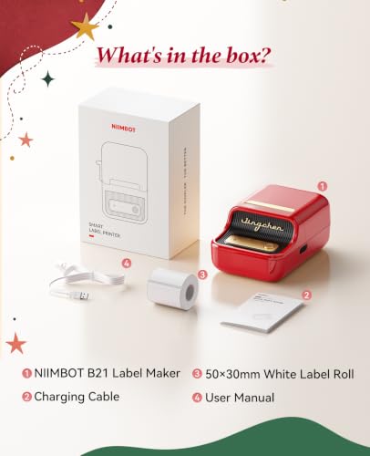 NIIMBOT B21 Label Printer,Bluetooth Thermal Label Maker,Ideal for Home Organization,Business,Ofice,50x30mm Labels,230Pcs(Red) - color: Red