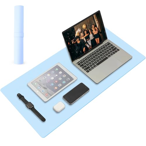 Large Office Leather Desk Mat, Large Mouse and Keyboard Pad, Laptop Pad, Desktop Protector(Light Blue, 31.5 in. x 15.7 in.) - color: Light Blue, size: 31.5×15.7inch