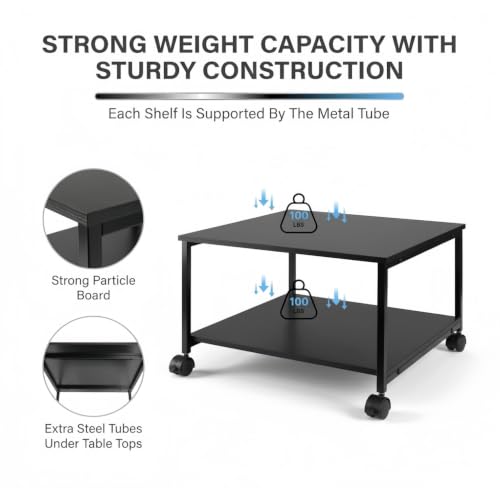 2-Tier Under Desk Printer Stand, 19.5" x 19.5" Large Rolling Printer Cart - color: Black, size: 2-Tier