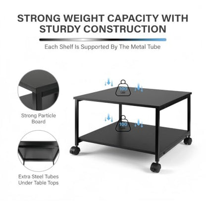 2-Tier Under Desk Printer Stand, 19.5" x 19.5" Large Rolling Printer Cart - color: Black, size: 2-Tier