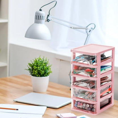 Hedume Desktop Drawer, Clear 5-Drawer Desktop Storage Unit, Small Organizer Box Storage Container Case, Frame with Clear Drawers, Drawer Unit