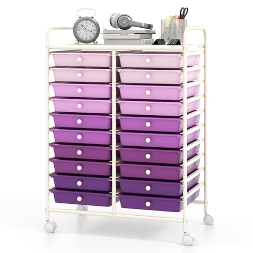 RELAX4LIFE 20-Drawer Rolling Storage Cart - Mobile Rolling Cart w/Drawers for School Classroom Teacher Office Home Salon, Paper File Art Supply Craft Organizer, Utility Cart on Wheels - color: Gradient Purple, size: 35''