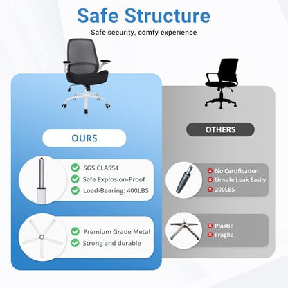 Office Chair Ergonomic Chair with Flip up Armrests, 5" Thickened Seat Computer Chair with Breathable Mesh Back Home Office Computer Chairs for Long Hours Mesh Office Chair(White Base&Black) - color: White&black