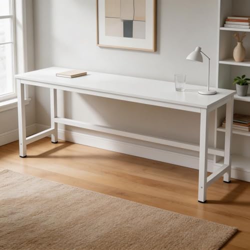 LAKIQ Rectangular Home Office Computer Desk, Manufactured Wood Top Narrow Writing Desk, Small Narrow Computer Table Workstation with Crossbeam, Without Chairs (White-Gray, 94.5" L x 11.8" W x 29" H) - color: White-gray, size: 94.5"L x 11.8"W x 29"H
