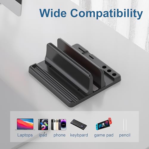 Vertical Laptop Stand, Adjustable 3 in 1 ABS | Space-Saving Desktop Dock, Compatible with MacBook, HP, Dell, Microsoft Surface, Fits Most Laptops (Black, 1 Slot) - color: Black-1 Slot Version