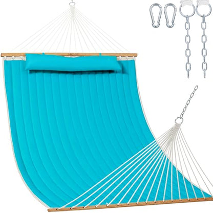 Lazy Daze Double Quilted Hammock with Pillow for Outside, Fit 13-15Ft Stand - color: Aqua