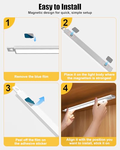 Under Cabinet Motion Sensor Lighting - 20 Inch Wireless Under Cabinet Lighting, Rechargeable with Magnetic Mount, 5CCT Adjustable for Kitchen/Hallway (White, 2-Pack)