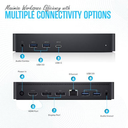 D6000 Dell Docking Station Dual Monitor with USB 3.0 & USB C - Universal Dock with 130W & HDMI Cable (Renewed)