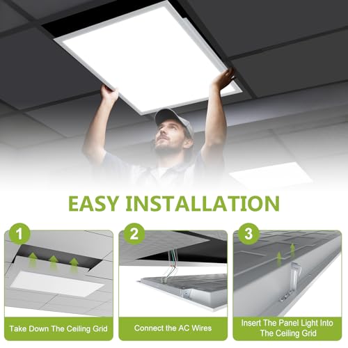 YXL 2 Pack 2x2 LED Flat Panel Light Drop Ceiling Light Fixture, 5200LM, 5CCT LED Drop Ceiling Office Light, 40W/35W/30W/25W/20W Selectable,6500K/5000K/4000K/3500K/3000K,Dimmable 0-10V,ETL - color: 2X2 FT, size: 2 Pack