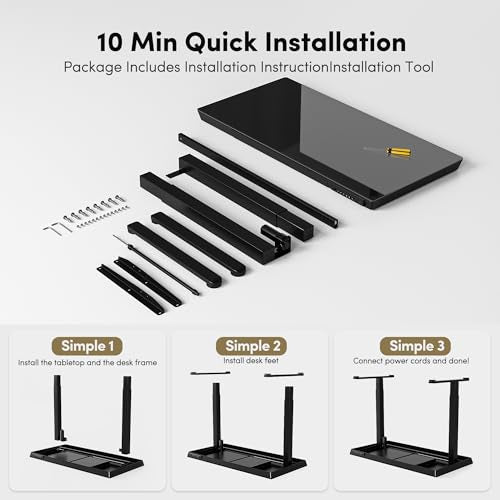 BANTI Electric Standing Desk with Drawers, 48 inch Whole-Piece Glass Desktop, Height Adjustable Stand up Sit Stand Home Office Ergonomic Workstation, Black Tabletop - color: Black, size: 48 inch