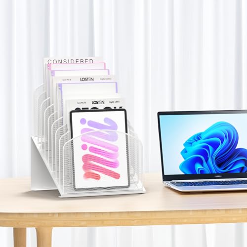 Sinboun Inclined Desk File Organizer Folder Holder with 8-Section, White - color: White, size: 8 Section