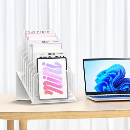 Sinboun Inclined Desk File Organizer Folder Holder with 8-Section, White - color: White, size: 8 Section