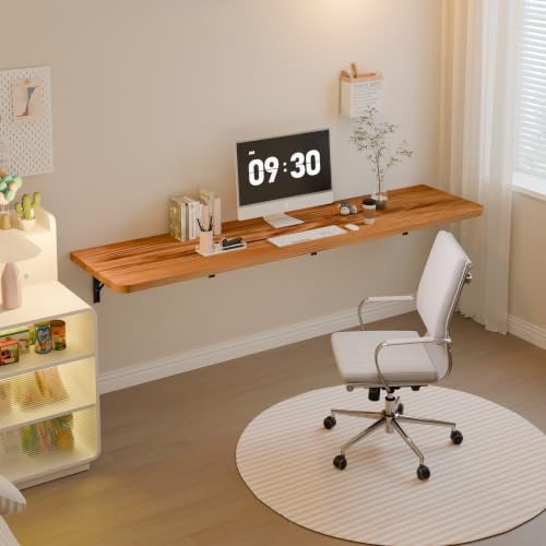 Dogsky Floating Wall Desk 72" x 16" - 600 lbs Heavy Duty Solid Pine - color: Golden Brown, size: 72" x 16"