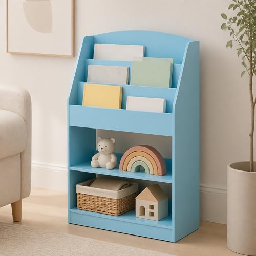 5-Tier Magazine Bookcase, Bookshelf with Open Shelves Storage, Book Shelf, 9.4 x 24.6 x 37, for Bedroom, Living Room, Home Office, Light Blue - color: Light Blue, size: 5 Tier