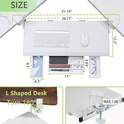 ETHU Corner Keyboard Tray Under Desk with Metal Rail, 26.8x11.8", White - color: White