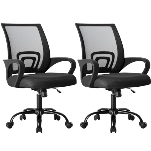 OLIXIS Office Desk Chair, Ergonomic Computer Chair, Lumbar Support | Height Adjustable, Fixed Armrest, Rocking Mode, 360 Swivel, 2 Pack Home, Black - color: Black, size: 2 Pack