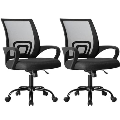 OLIXIS Office Desk Chair, Ergonomic Computer Chair, Lumbar Support | Height Adjustable, Fixed Armrest, Rocking Mode, 360 Swivel, 2 Pack Home, Black - color: Black, size: 2 Pack