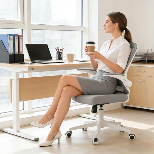 Ergonomic Office Chair - 350LB Comfy Desk Chairs with Lumbar Back Support, Mesh Computer Chairs with Wheels and Arms for Home Office, Study (Gray-Without Headrest) - color: 02gray