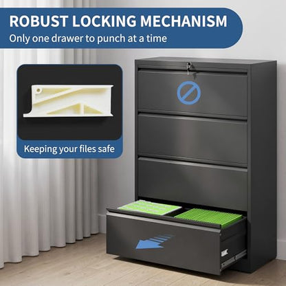 4 Drawer File Cabinet with Lock, Metal Lateral Filing Cabinets - color: Black, size: 4 Drawer_ 26"W
