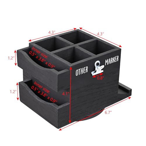 Ikee Design 360-degree Rotating Pen Holder | Rotating wood desktop organizer with 4 compartments stores pens, pencils, markers, phones and office supplies.