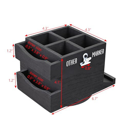 Ikee Design 360-degree Rotating Pen Holder | Rotating wood desktop organizer with 4 compartments stores pens, pencils, markers, phones and office supplies.