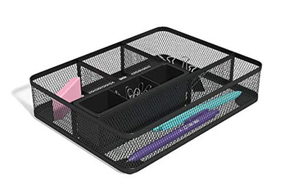 1InTheOffice Mesh Collection Desk Drawer Organizer Tray, Black, 7 Compartment