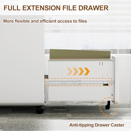 3 Drawer Slim Narrow Mobile File Cabinet with Lock and 4 Keys | Metal Filing Cabinet for Home Office, Under Desk, Pre-Assembly, File Drawer, Letter/Legal/A4 Hanging File Folders - color: White, size: 23.4"H*12.6"W-3 Drawers