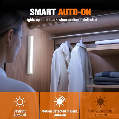 Molrebe Motion Sensor Closet Lights, 6 Pack, Battery Operated | 10 LEDs, 10-ft motion range, 15-20 sec auto-off, magnetic peel-and-stick mounting for closets, cabinets, hallways and stairs