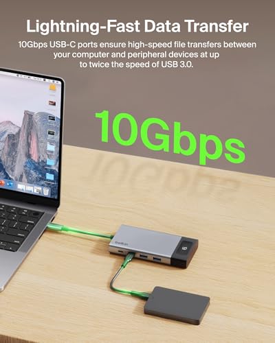 Belkin USB C Hub, 8-in-1 Multi-Port Hub 100W - Dual Display Support for Windows & Chromebook + Mirrored Support for macOS w/Monitor Privacy, Ethernet, Resolutions up to 4K@60Hz - Travel Essentials - style: 8-in-1 Hub
