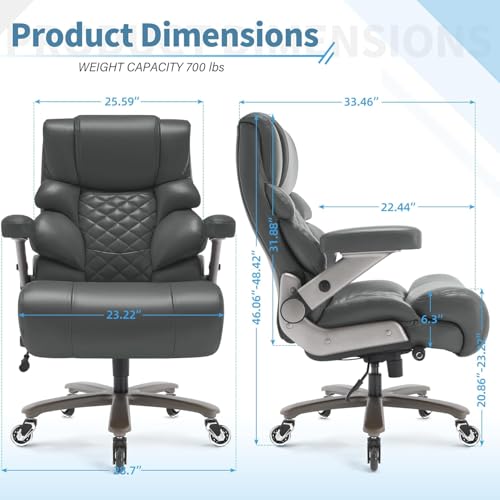 VUZI 700lbs Big and Tall Office Chair, Large Executive Leather Desk Chair - color: Grey