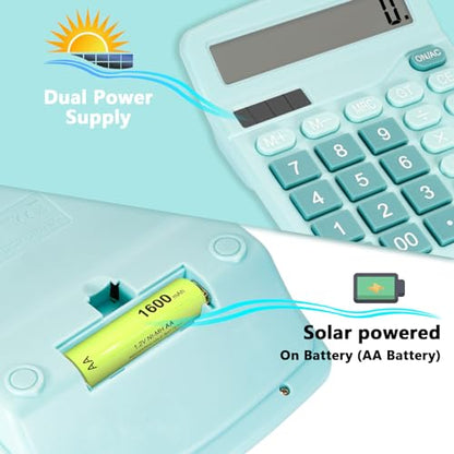 Cute Blue Desktop Calculator with Big Buttons, Dual Power Source | Solar and Battery, Large Display Screen - Perfect for Office, Teachers, and Students (Light Blue) - color: Light Blue