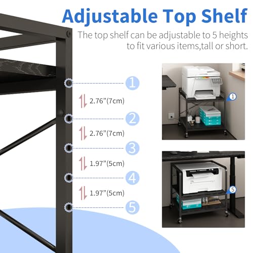 METYERRY Under Desk Printer Stand with Power Outlet, Adjustable Shelf,Black - color: Black