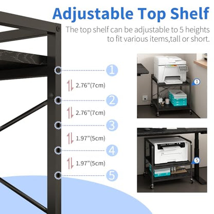 METYERRY Under Desk Printer Stand with Power Outlet, Adjustable Shelf,Black - color: Black