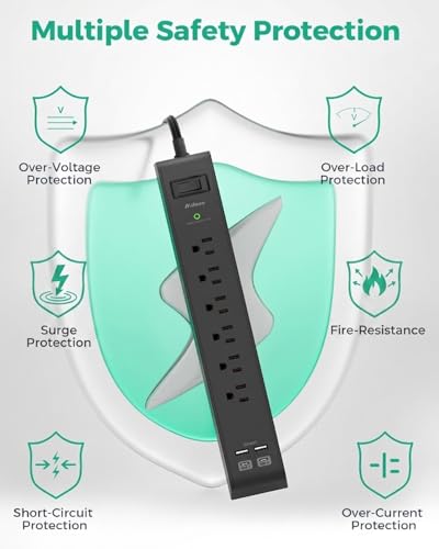 2 Pack Power Strips Surge Protector, 20FT Flat Extension Cord, Flat Plug - size: 20 FT, style: Flat Extension Cord