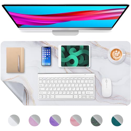 Desk Mat, Desk Pad Dual Leather Sided Desktop Mat for Office and Home,Desk Organization and Accessories - Ideal for Large Mouse Pad and Desk Mats on Top of Desks (White Marble 31.5"x 15.7") - color: White Marble