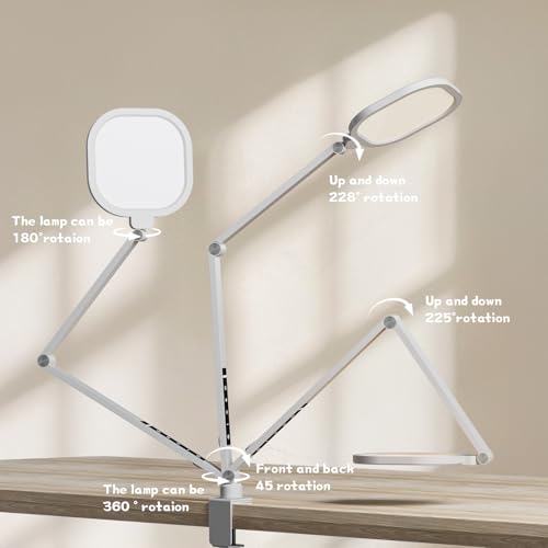 LED Desk Lamp for Home Office with C- Clamp | Swing Arm, Memory, Timer, 30 Dimmable Modes, Computer Light for Video Calls, Zoom Meeting, Conference, Streaming, Podcasting - color: White