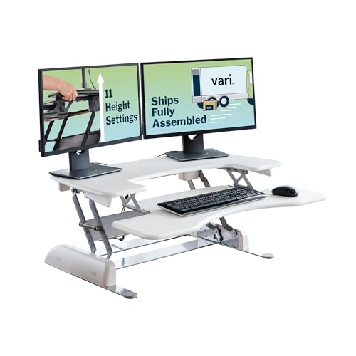 Vari Varidesk Pro Plus 36 Standing Desk Converter – 11 Height Settings + Spring Lift, 2 Tier Design, Keyboard Tray, Fits Desktops 36” Wide x 26.5" Deep – Delivers Fully Assembled (White) - color: White