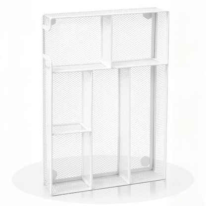 Desk Drawer Organizer, Office Drawer Divider Organizer Tray with 6 Compartments, Metal Mesh Desktop Organization and Accessories for Stationery Makeup Kitchen Toolroom School ＆ Office (Large-White) - size: Large-White