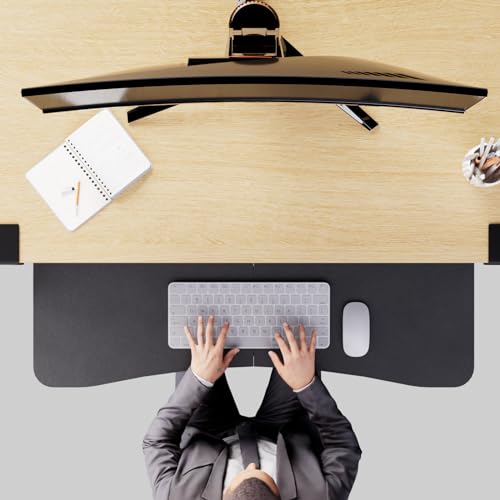 Desktop Keyboard Tray, Under Desk Pull Out,25.59" X 11.81" Large Size Radian Keyboard Tray with C-Clip Mount, Easy Installation, Computer Keyboard Stand, for Home Study and Office(Black)