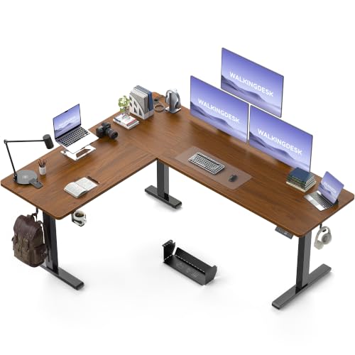 WALKINGDESK 75x61 Inches Reversible L Shaped Standing Desk Height Adjustable with Cup Holder, Electric Corner Computer Workstation for Home Office, Ergonomic Sit Stand up Gaming Desk, Black Walnut - color: Black Walnut, size: 75" with Cup Holder