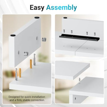 BONTEC Triple Monitor Stand Riser with Smartphone Holder, White - color: White, size: 53.3 in