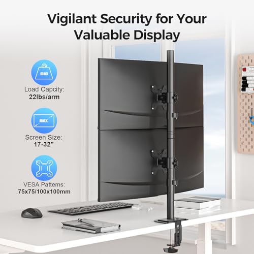 Suptek Dual LED LCD Monitor Stand up Desk Mount for 2 / Two Screens up to 32 inch Extra Tall 31.5" Pole Heavy Duty Fully Adjustable Stand Vertical Array (MD6802) - size: Dual Monitor Mount, style: Desk clamp