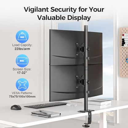 Suptek Dual LED LCD Monitor Stand up Desk Mount for 2 / Two Screens up to 32 inch Extra Tall 31.5" Pole Heavy Duty Fully Adjustable Stand Vertical Array (MD6802) - size: Dual Monitor Mount, style: Desk clamp