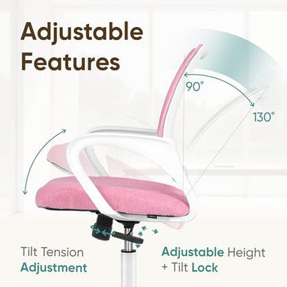 ETONEX Office Chair with Ergonomic Mid Back Cushion Lumbar Support Adjustable Swivel Rolling Computer Gaming Desk Chair Comfy Mesh Seat Wheels Home Executive Use (Pink) - color: Pink