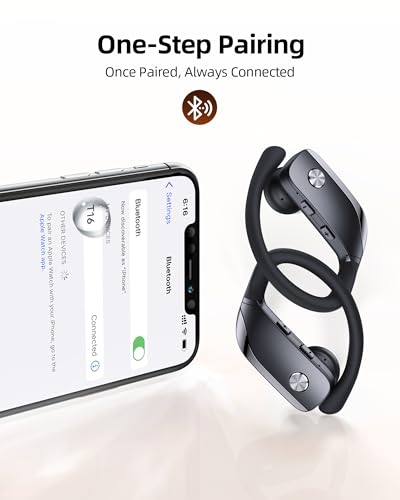 Wireless Earbuds Bluetooth Headphones Over Ear Hooks Ear Buds with 80H Playtime, LED Power Display, Dual Mic Clear Calls, Sports Wireless Ear Buds Bluetooth Earbuds for Running Gym Workout (Black)