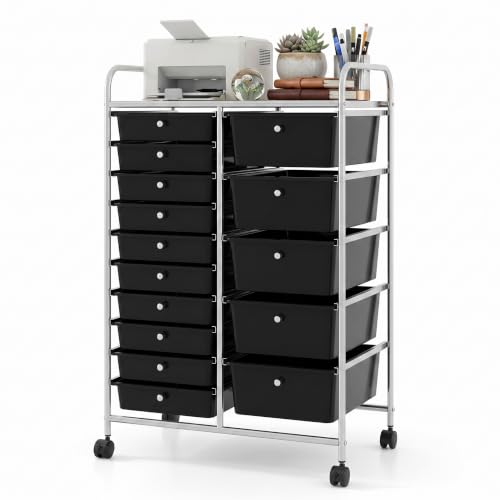 LDAILY 15 Drawer Rolling Storage Cart, Tabletop Storage for Classroom,Black - color: Black, size: 15 Drawer