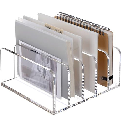 SANRUI Acrylic Mail Holder, 5-Slot Vertical Letter Sorter, Clear - size: 5 Slots