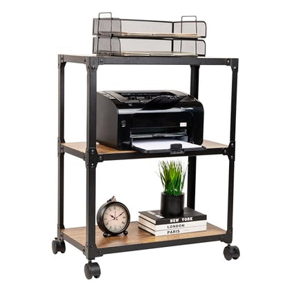 Mind Reader 3 Tier Multipurpose Rolling Cart, Home Storage, Bar Cart, Microwave Stand, Utility Organizer, Metal, MDF, Brown